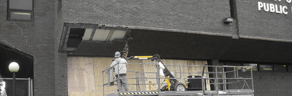 Overhead balcony cement chipping